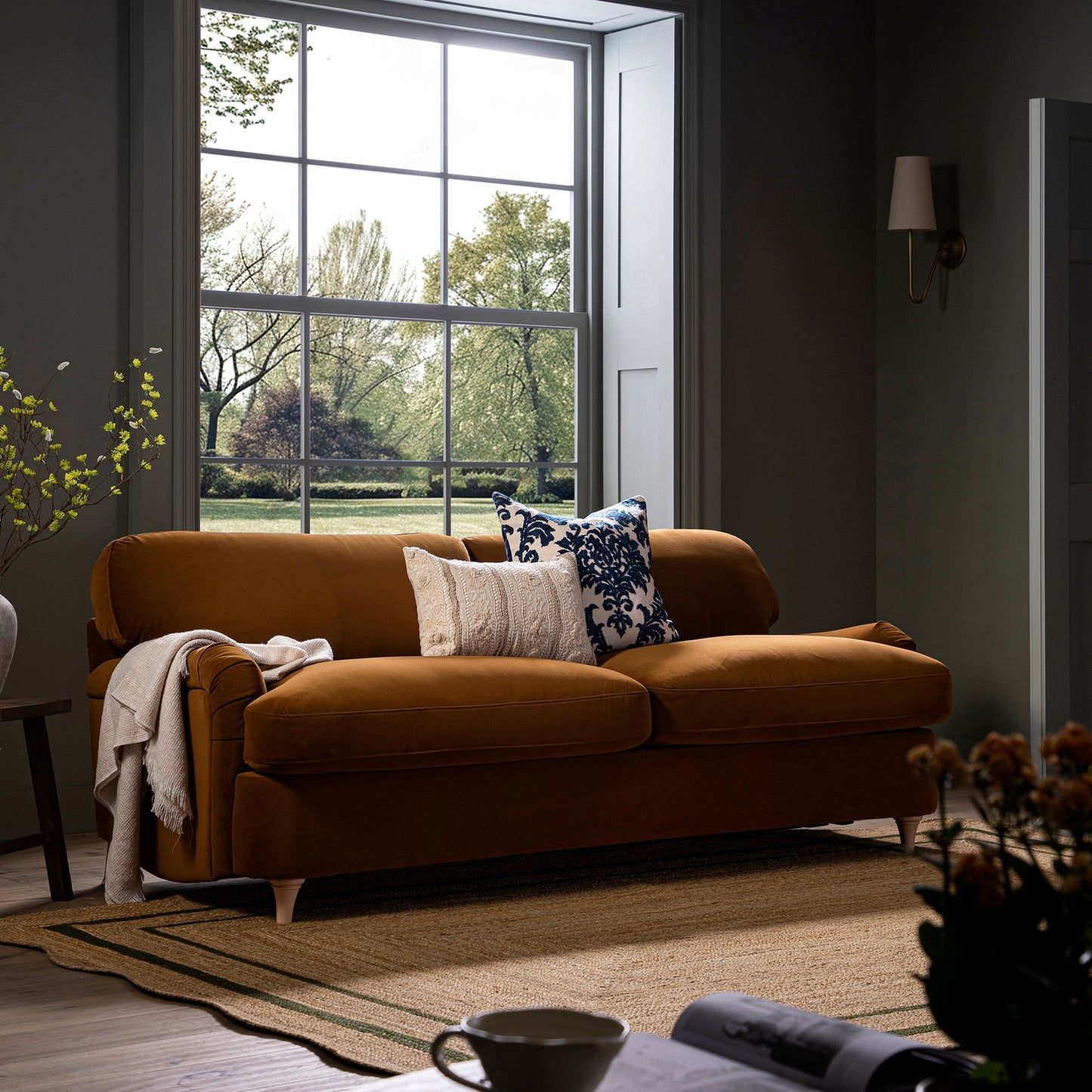 Canapé-lit 3 places en velours cannelle Daphnis