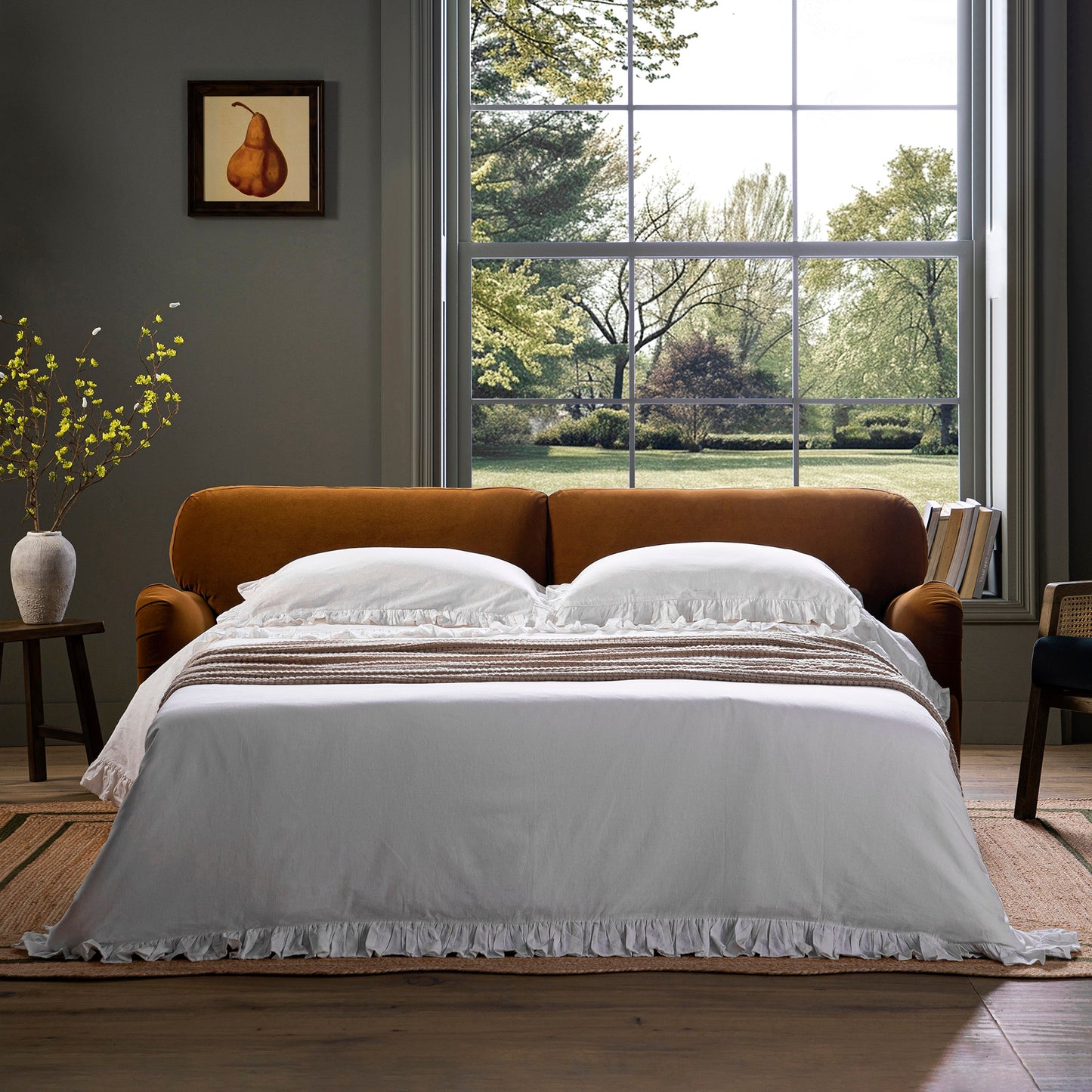 Canapé-lit 3 places en velours cannelle Daphnis