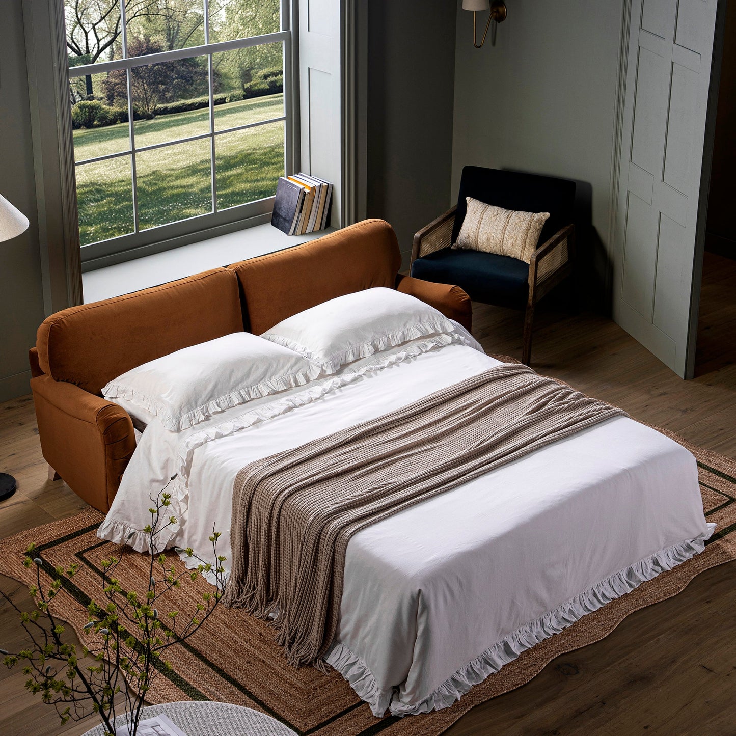 Canapé-lit 3 places en velours cannelle Daphnis