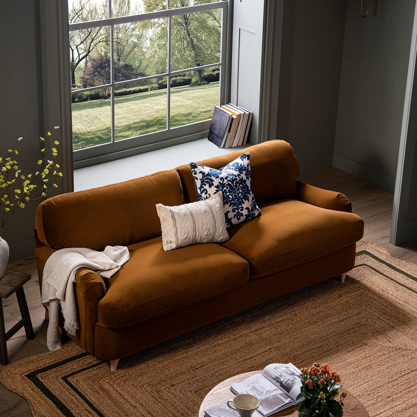 Canapé-lit 3 places en velours cannelle Daphnis