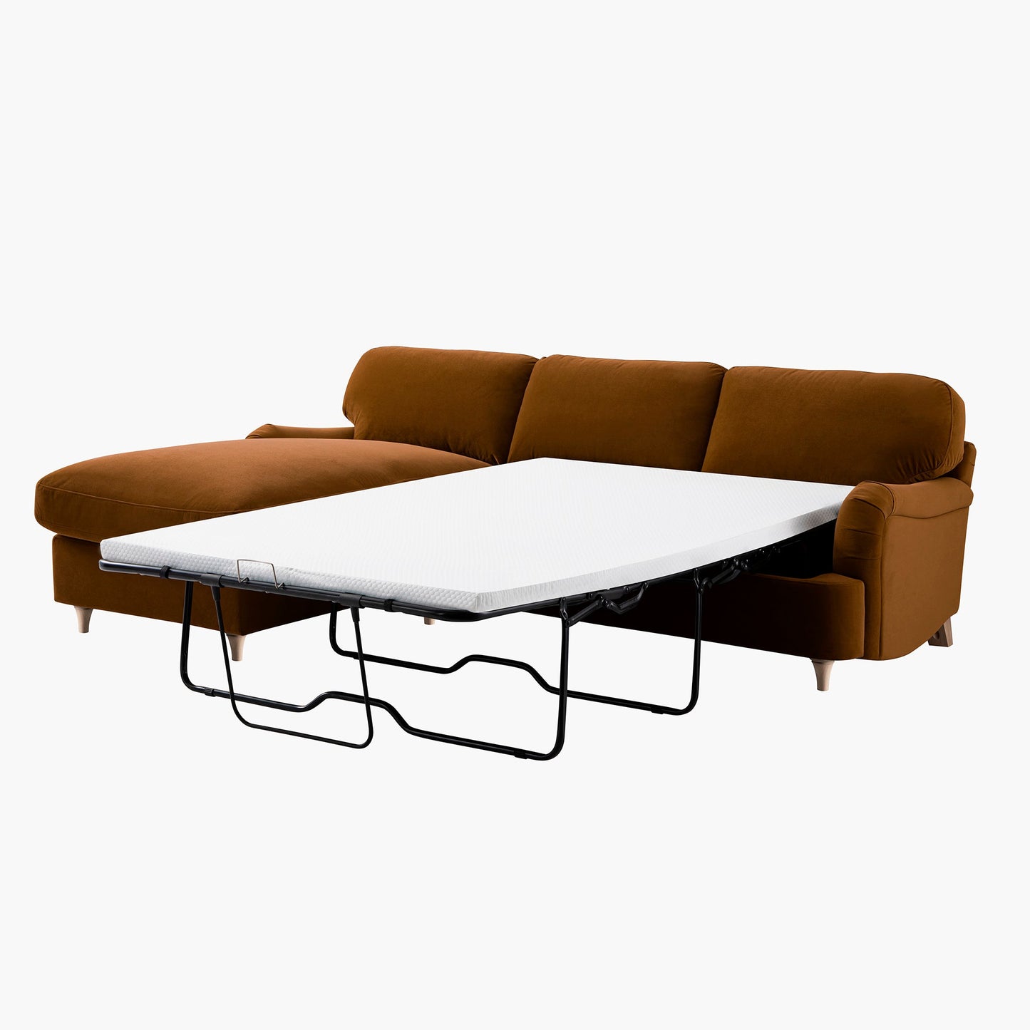 Canapé-lit en velours Daphnis Cinnamon, grande méridienne orientée à gauche