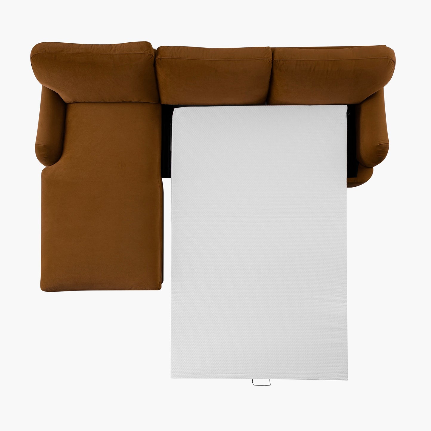 Canapé-lit en velours Daphnis Cinnamon, grande méridienne orientée à gauche