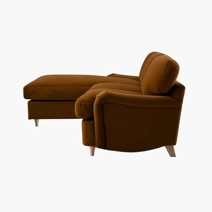 Canapé-lit en velours Daphnis Cinnamon, grande méridienne orientée à gauche