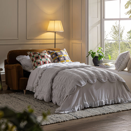 Canapé-lit en velours cannelle Daphnis, causeuse