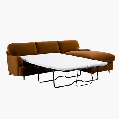 Canapé-lit en velours cannelle Daphnis, grande chaise longue orientée à droite