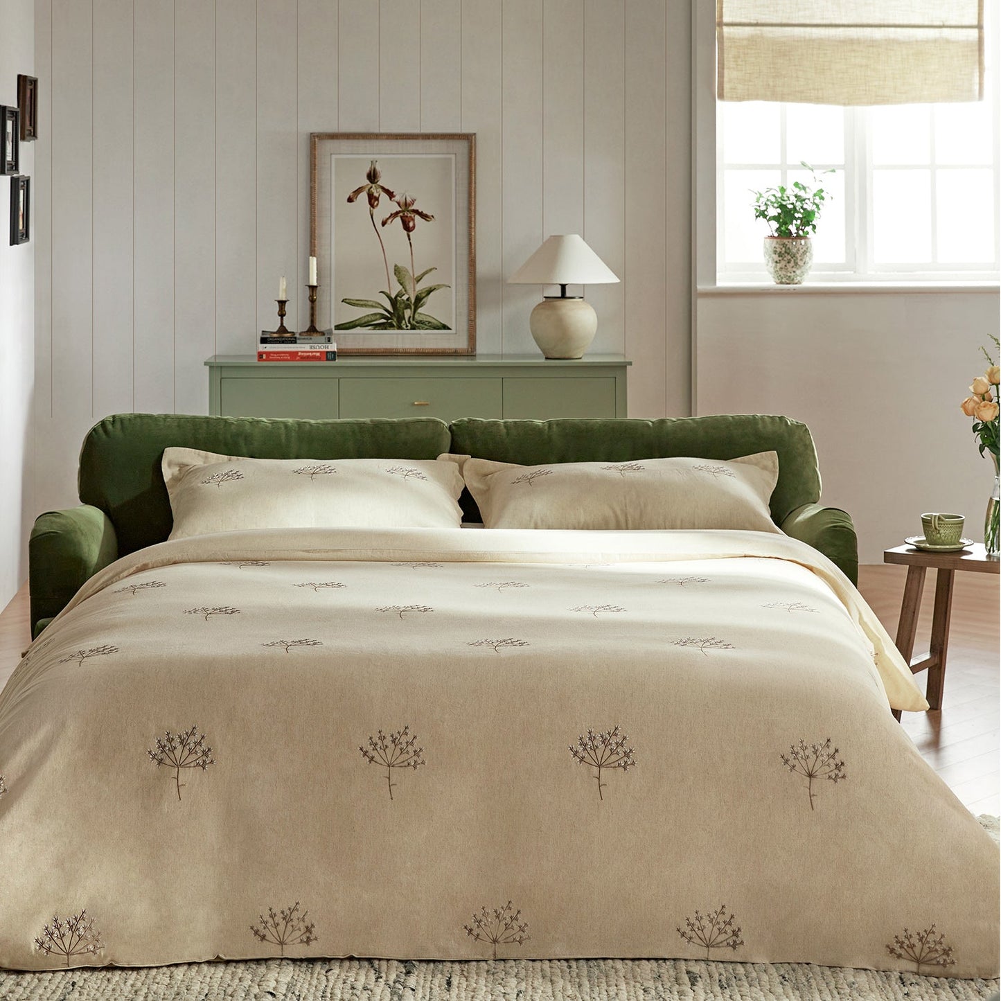 Canapé-lit 3 places en velours vert Daphnis Fern