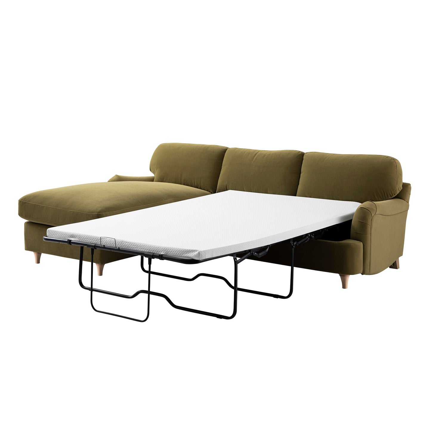 Canapé-lit en velours Daphnis Fudge, grande méridienne orientée à gauche