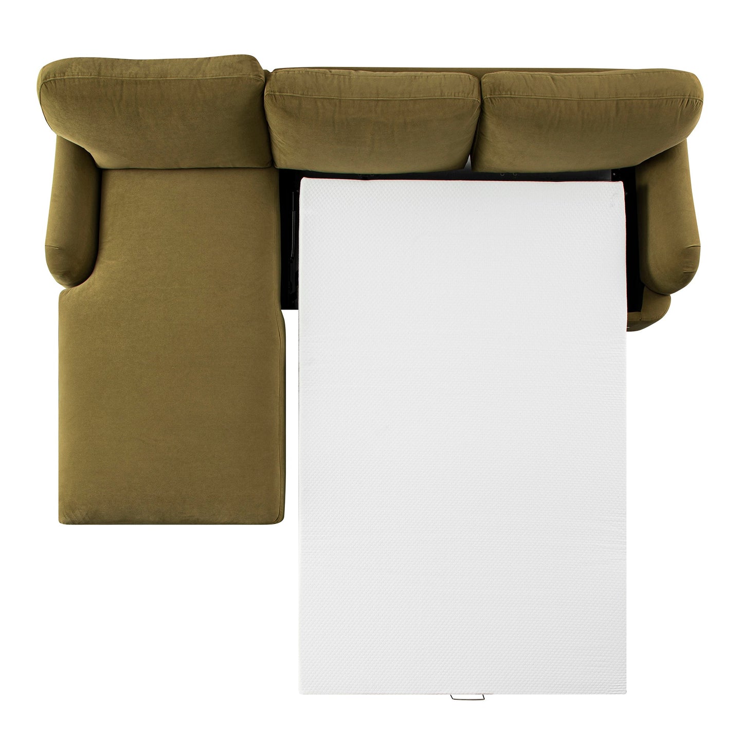 Canapé-lit en velours Daphnis Fudge, grande méridienne orientée à gauche