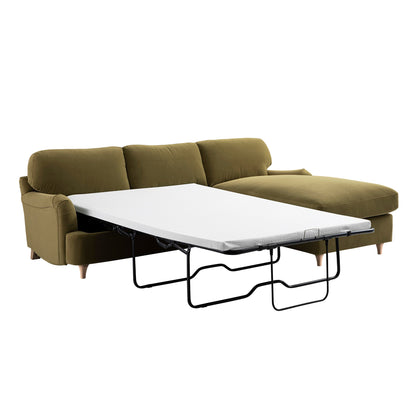 Canapé-lit en velours Daphnis Fudge, grande méridienne orientée à droite