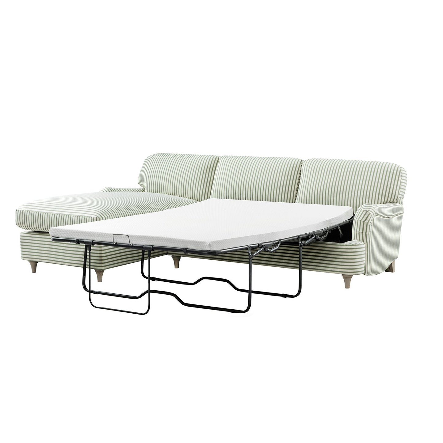 Canapé-lit en lin mélangé à rayures vertes Daphnis, grande méridienne orientée à gauche