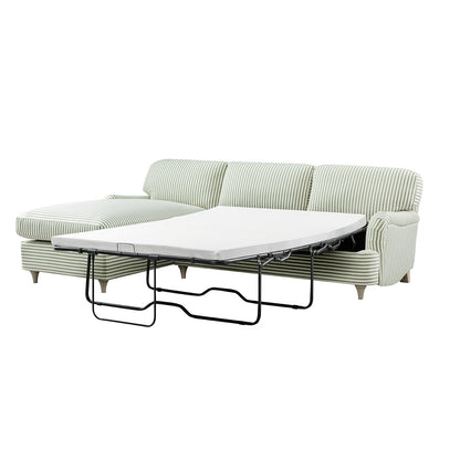 Canapé-lit en lin mélangé à rayures vertes Daphnis, grande méridienne orientée à gauche