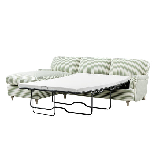 Canapé-lit en lin mélangé à rayures vertes Daphnis, grande méridienne orientée à gauche