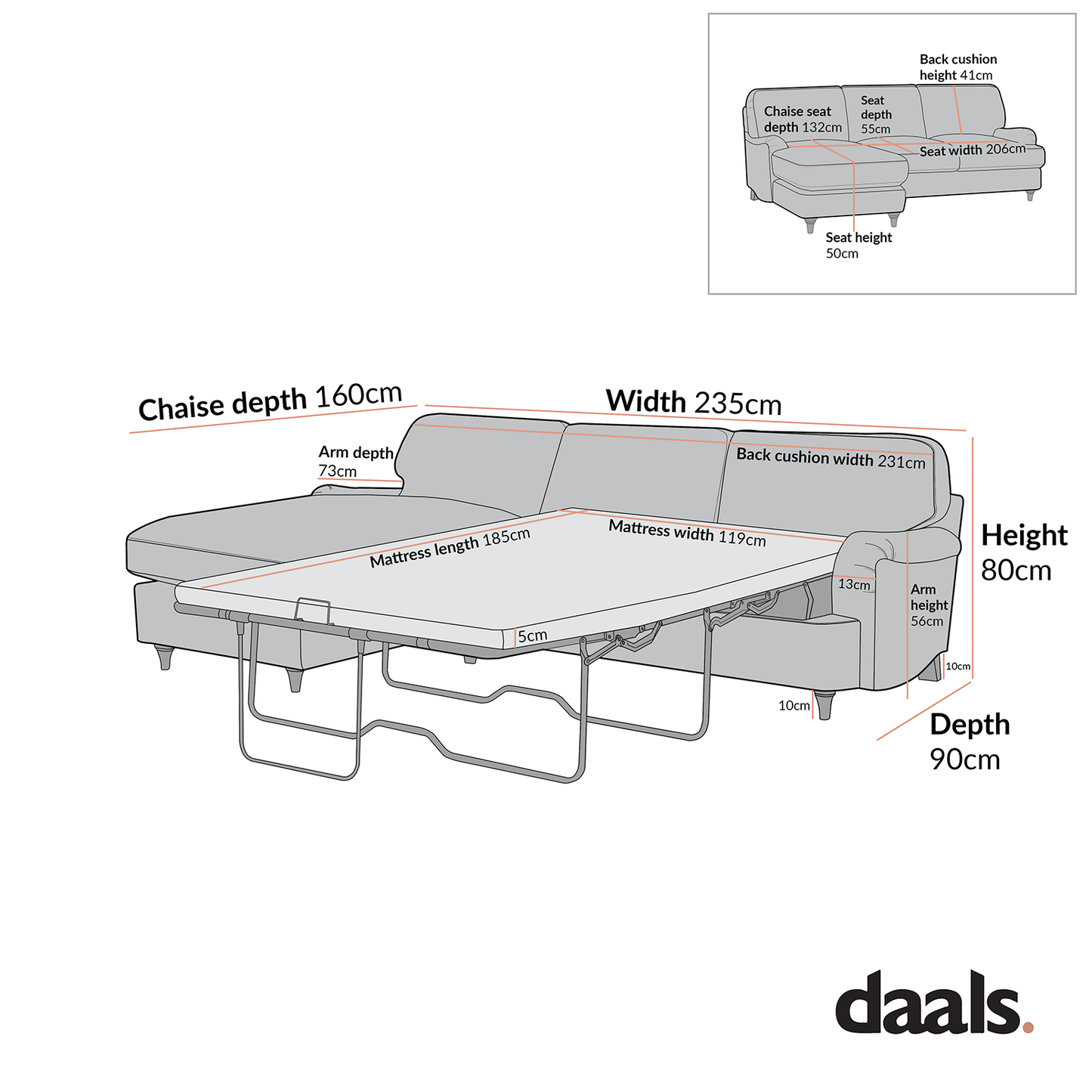 Canapé-lit Daphnis en lin mélangé à rayures ocre, grande méridienne orientée à gauche