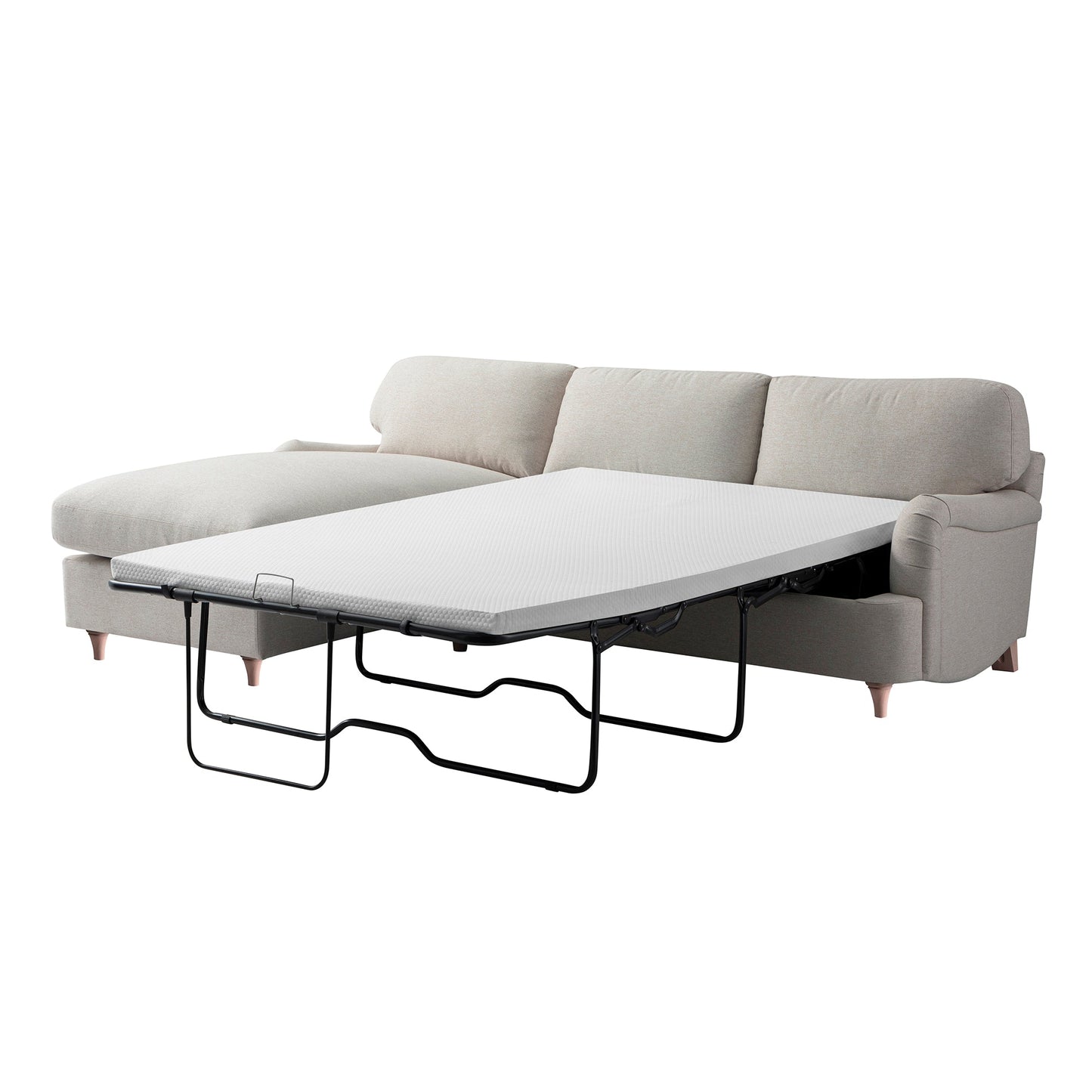 Canapé-lit en tissu Daphnis Oatmeal, grande méridienne orientée à gauche