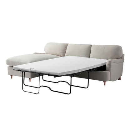 Canapé-lit en tissu Daphnis Oatmeal, grande méridienne orientée à gauche