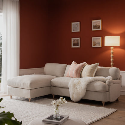 Canapé-lit en tissu Daphnis Oatmeal, grande méridienne orientée à gauche