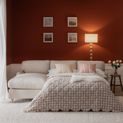 Canapé-lit en tissu Daphnis Oatmeal, grande méridienne orientée à gauche