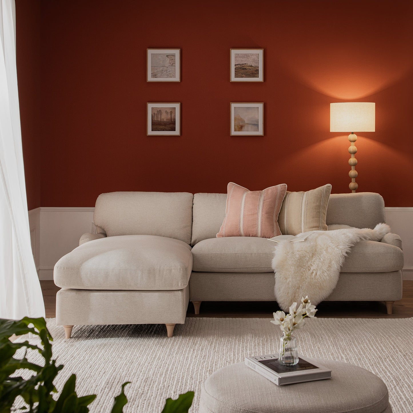 Canapé-lit en tissu Daphnis Oatmeal, grande méridienne orientée à gauche