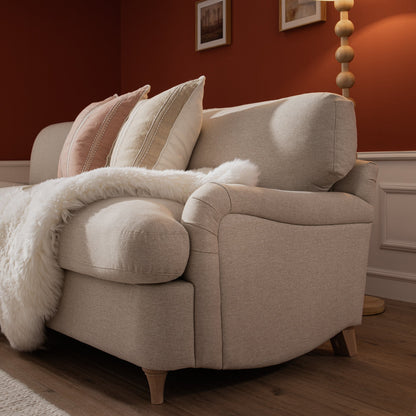 Canapé-lit en tissu Daphnis Oatmeal, grande méridienne orientée à gauche