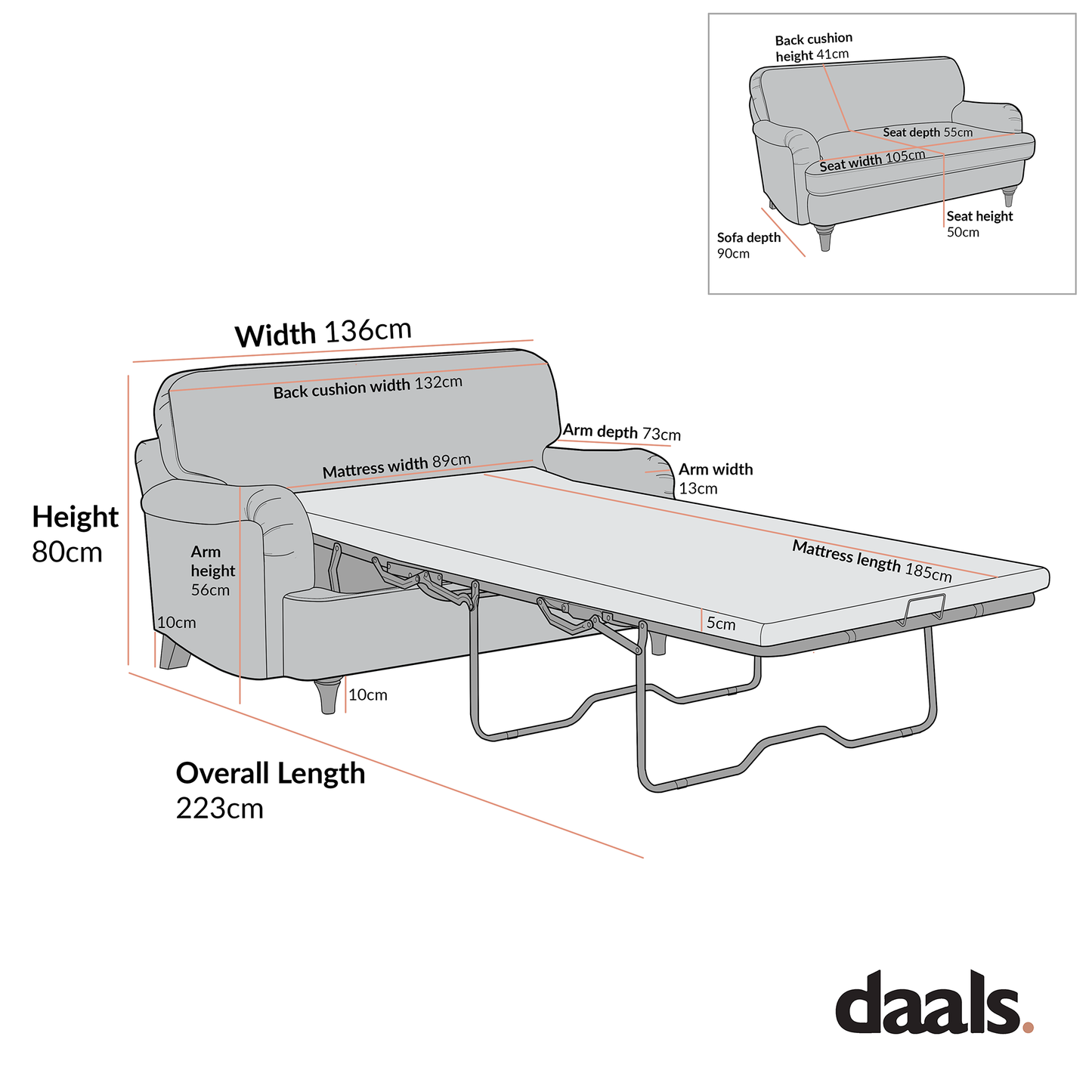 Canapé-lit en tissu Daphnis Oatmeal, causeuse