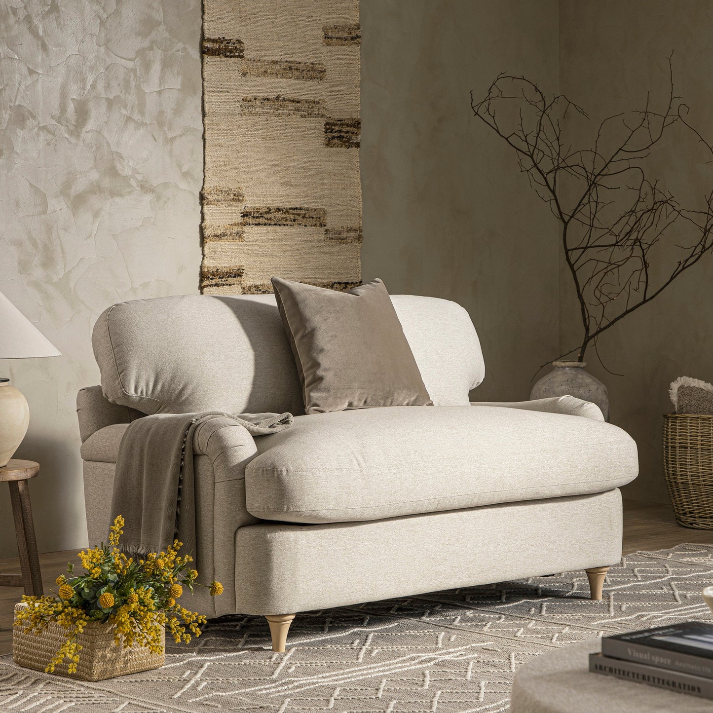 Canapé-lit en tissu Daphnis Oatmeal, causeuse