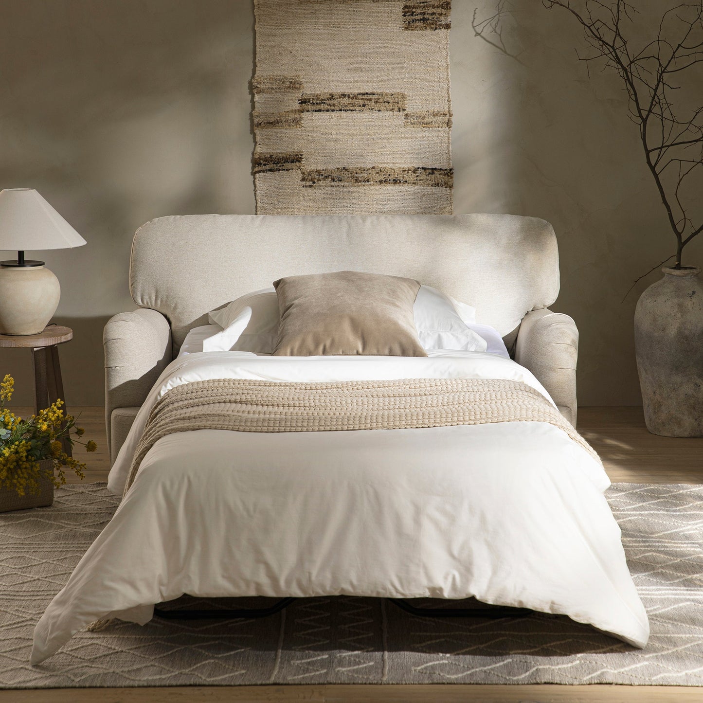 Canapé-lit en tissu Daphnis Oatmeal, causeuse