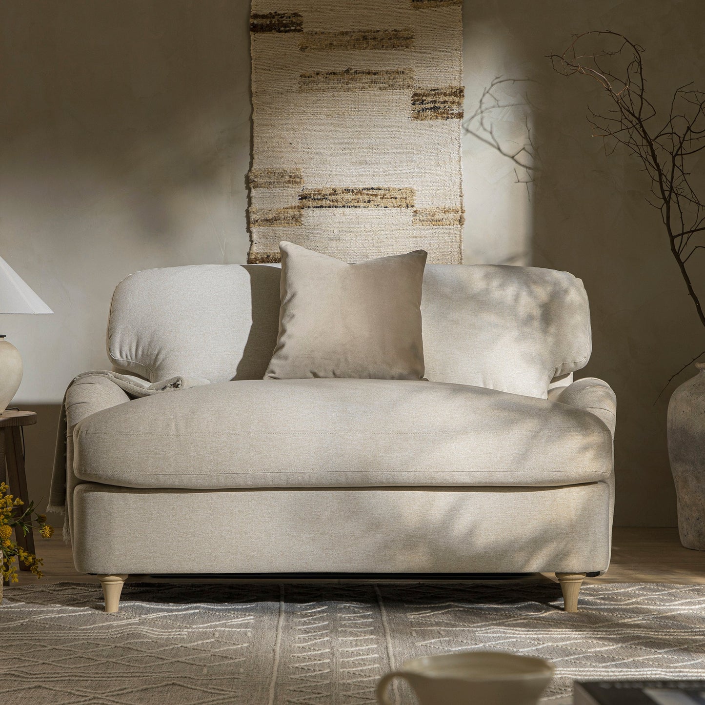 Canapé-lit en tissu Daphnis Oatmeal, causeuse