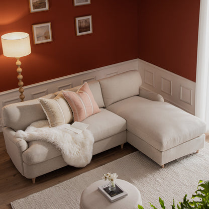 Canapé-lit en tissu Daphnis Oatmeal, grande méridienne orientée à droite