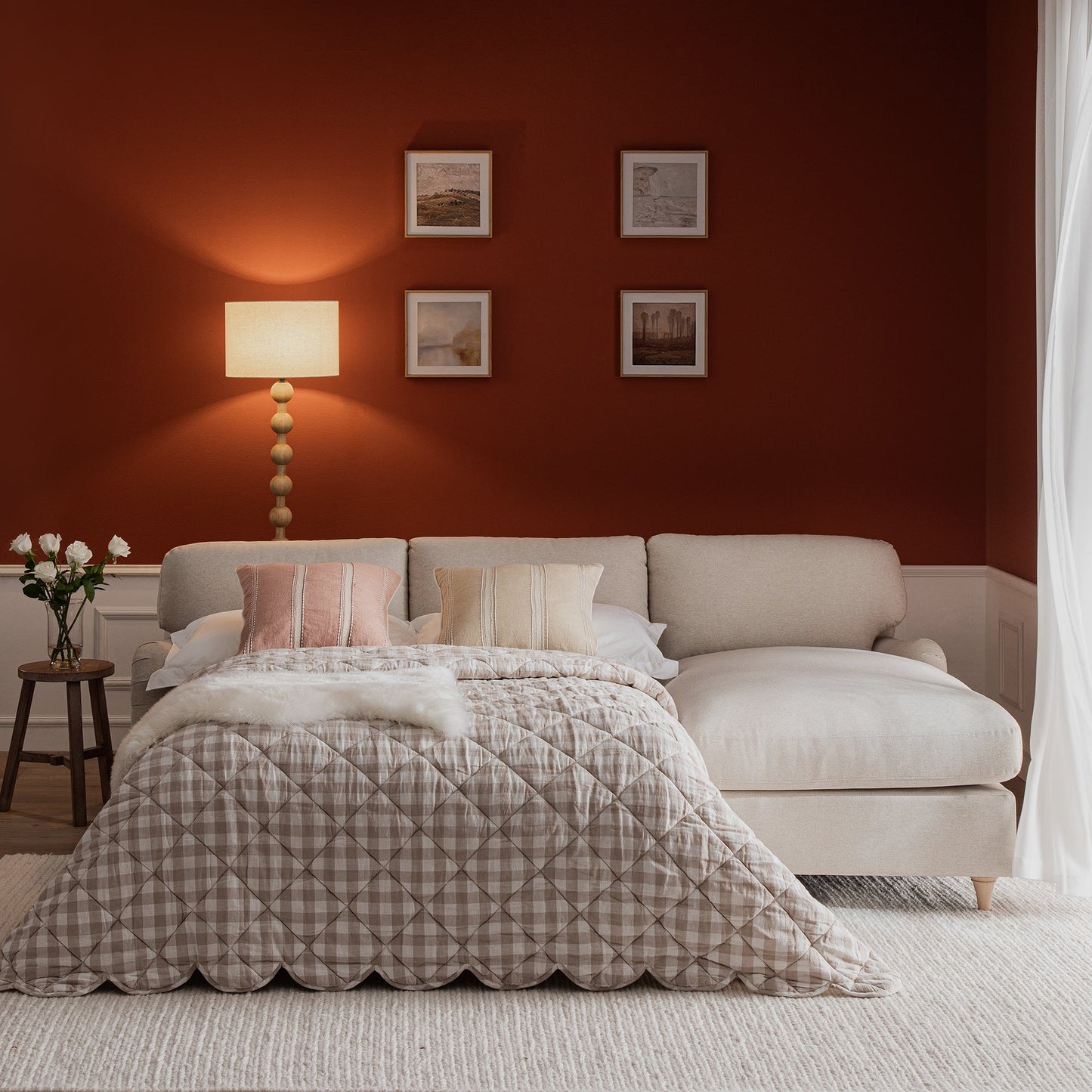 Canapé-lit en tissu Daphnis Oatmeal, grande méridienne orientée à droite