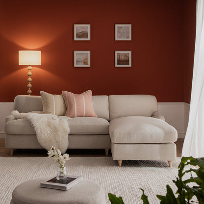 Canapé-lit en tissu Daphnis Oatmeal, grande méridienne orientée à droite