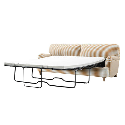 Canapé-lit 3 places Daphnis en lin mélangé à rayures ocre, grand