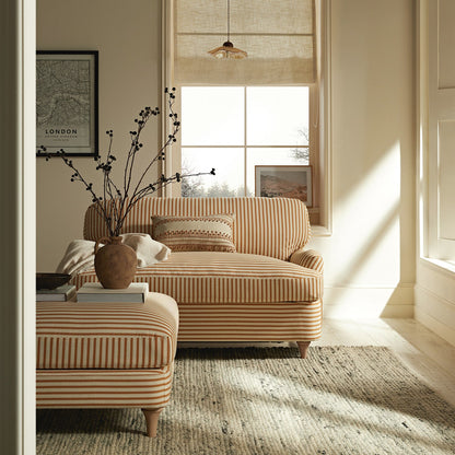 Canapé-lit et causeuse en tissu mélangé lin à rayures ocre Daphnis