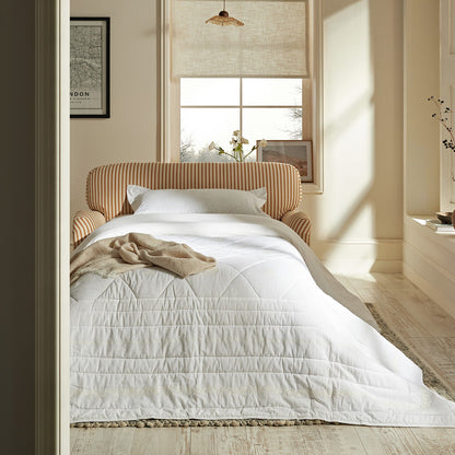 Canapé-lit et causeuse en tissu mélangé lin à rayures ocre Daphnis