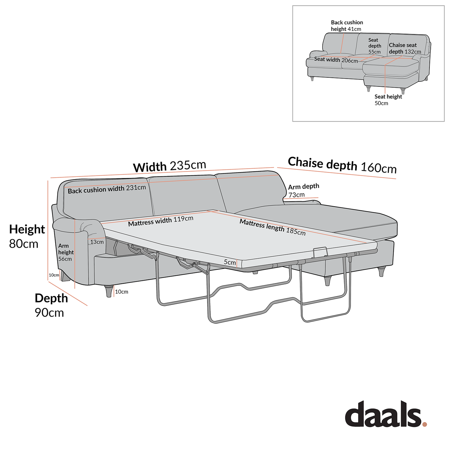 Canapé-lit Daphnis en lin mélangé à rayures bleues, grande méridienne orientée à droite