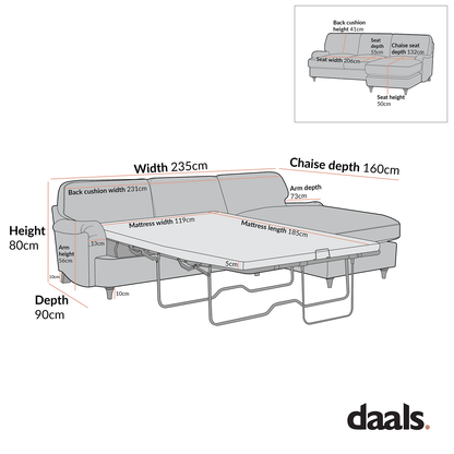 Canapé-lit Daphnis en lin mélangé à rayures ocre, grande méridienne orientée à droite