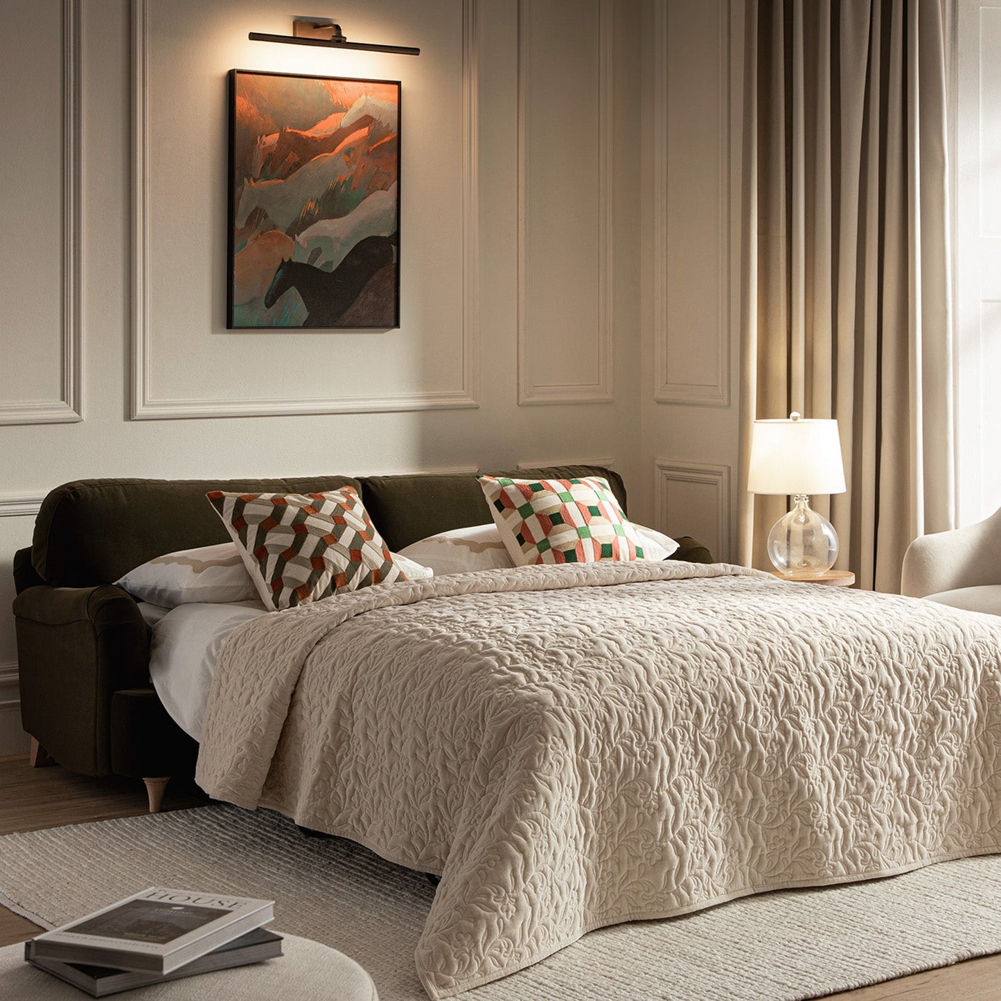 Canapé-lit 3 places en velours aux algues Daphnis