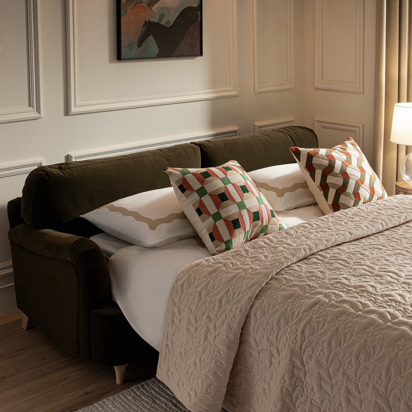 Canapé-lit 3 places en velours aux algues Daphnis