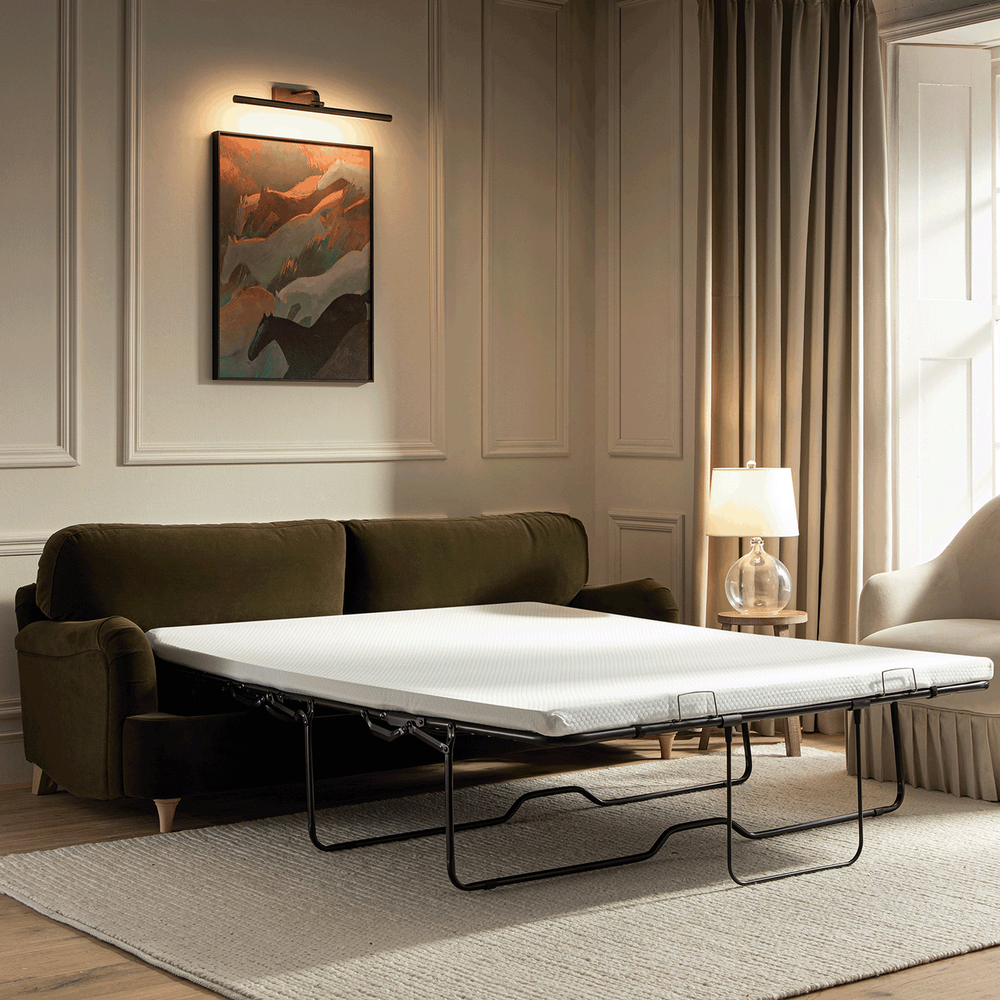 Canapé-lit 3 places en velours aux algues Daphnis