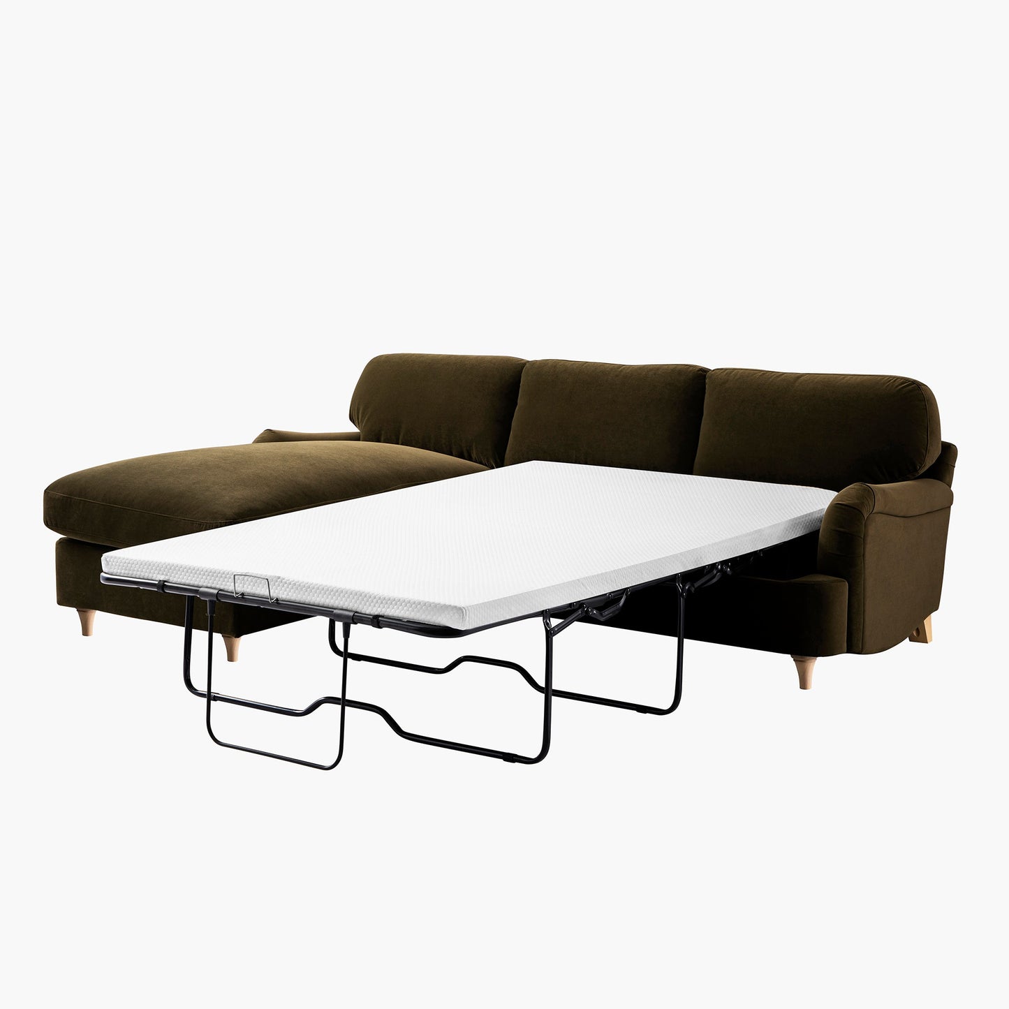 Canapé-lit en velours d'algues Daphnis, grande méridienne orientée à gauche