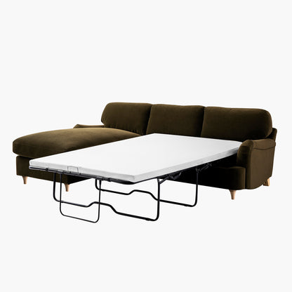 Canapé-lit en velours d'algues Daphnis, grande méridienne orientée à gauche