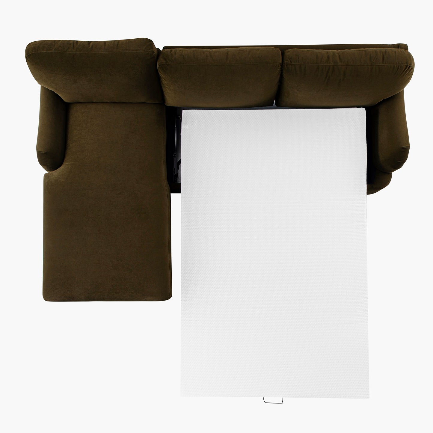 Canapé-lit en velours d'algues Daphnis, grande méridienne orientée à gauche