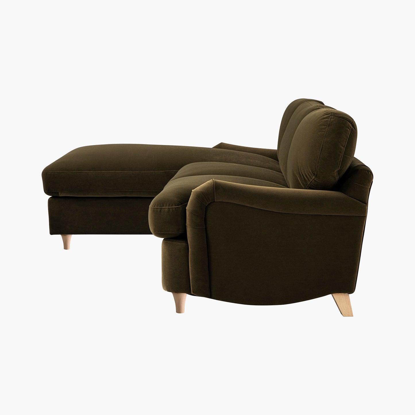 Canapé-lit en velours d'algues Daphnis, grande méridienne orientée à gauche