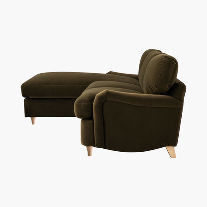 Canapé-lit en velours d'algues Daphnis, grande méridienne orientée à gauche