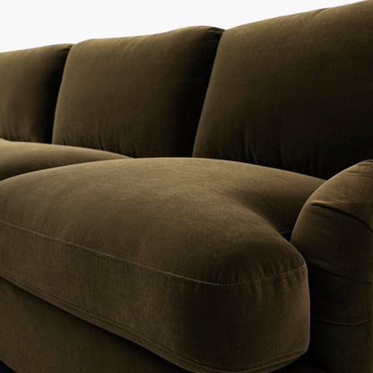 Canapé-lit en velours d'algues Daphnis, grande méridienne orientée à gauche