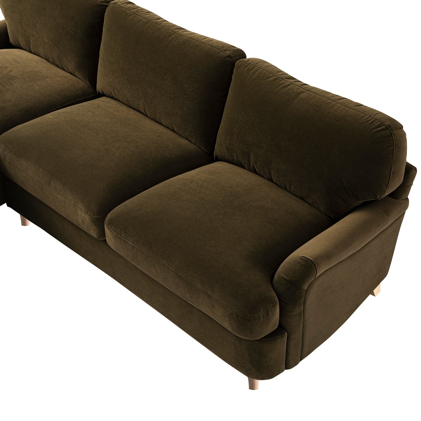 Canapé-lit en velours d'algues Daphnis, grande méridienne orientée à gauche