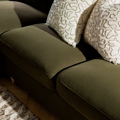 Canapé-lit en velours d'algues Daphnis, grande méridienne orientée à gauche