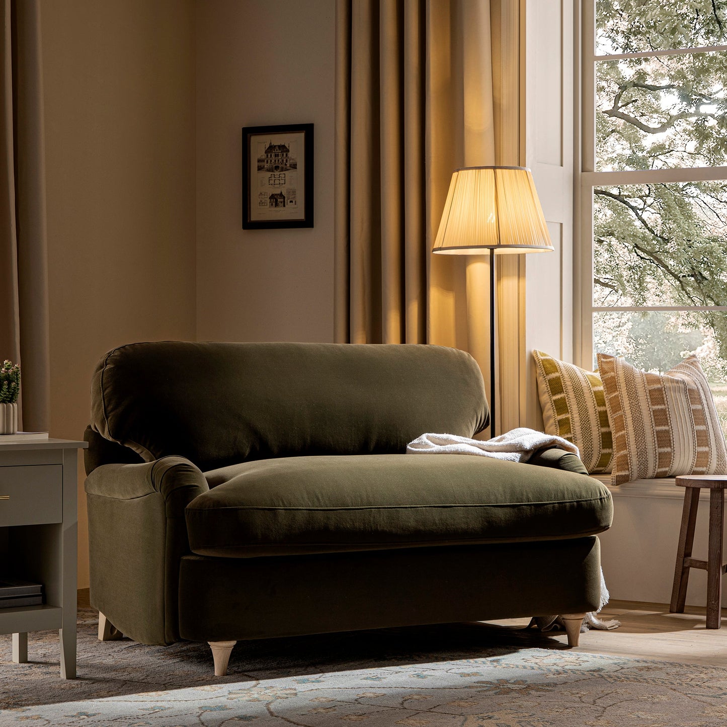 Canapé-lit en velours d'algues Daphnis, causeuse