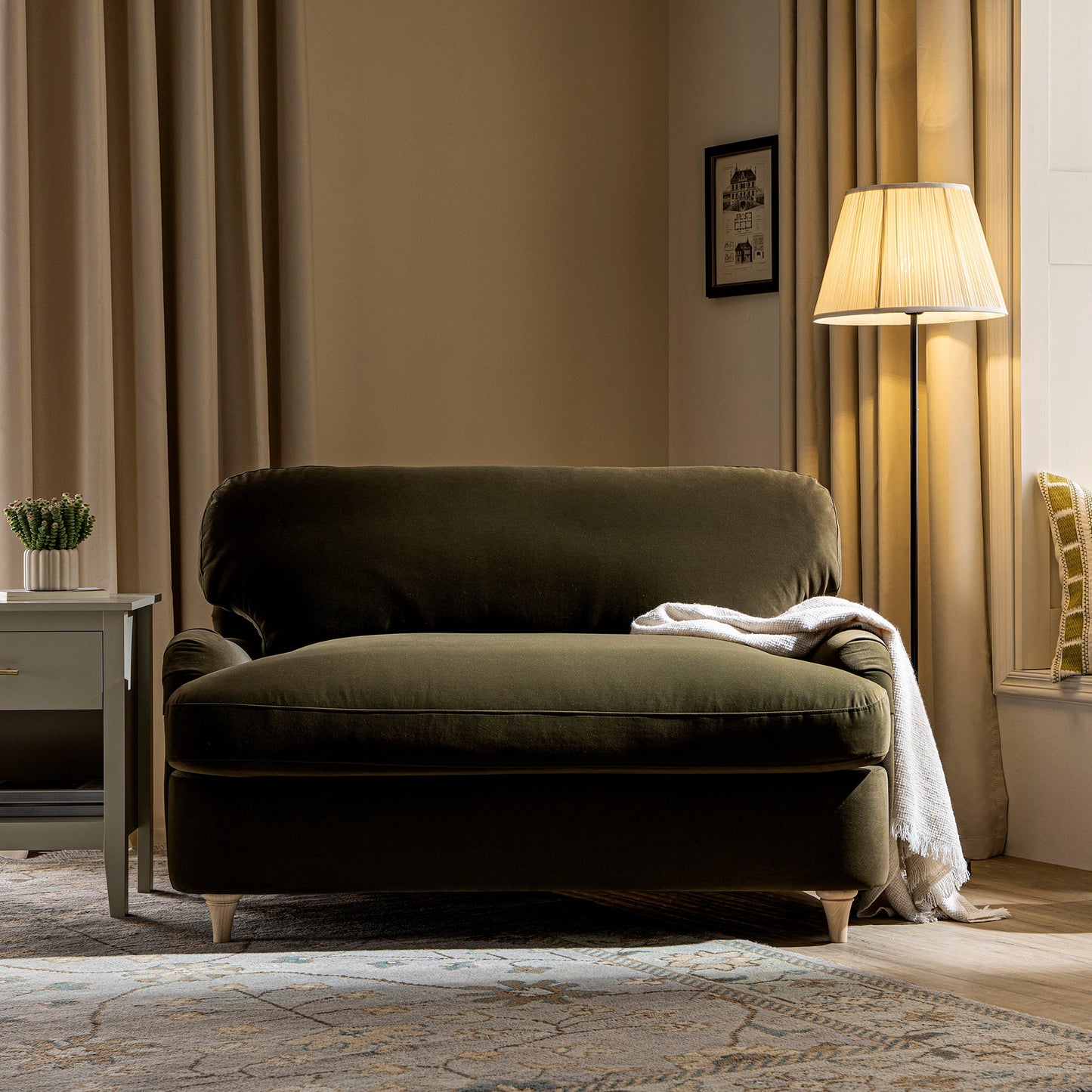 Canapé-lit en velours d'algues Daphnis, causeuse