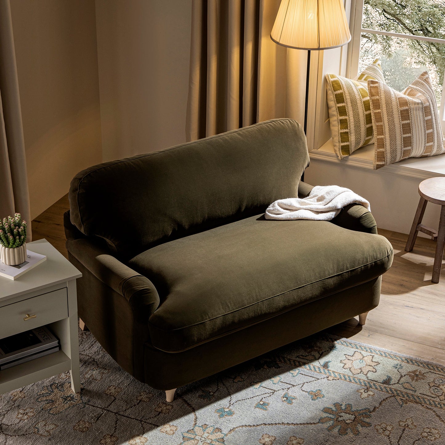 Canapé-lit en velours d'algues Daphnis, causeuse