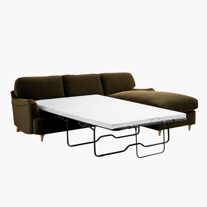 Canapé-lit en velours d'algues Daphnis, grande méridienne orientée à droite